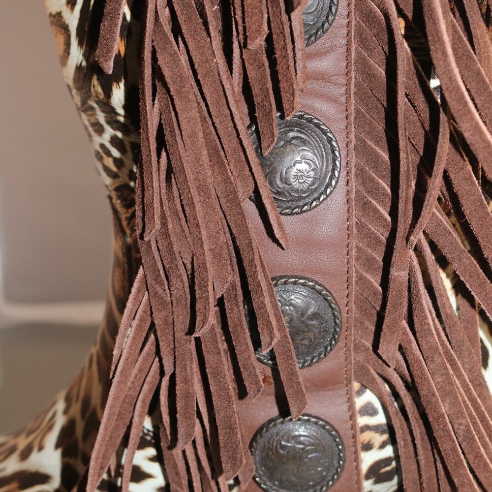 Dingo Women's 8.5M Cheetah Cowgirl fringe boots w/box MSRP $319 - Picture 7 of 16